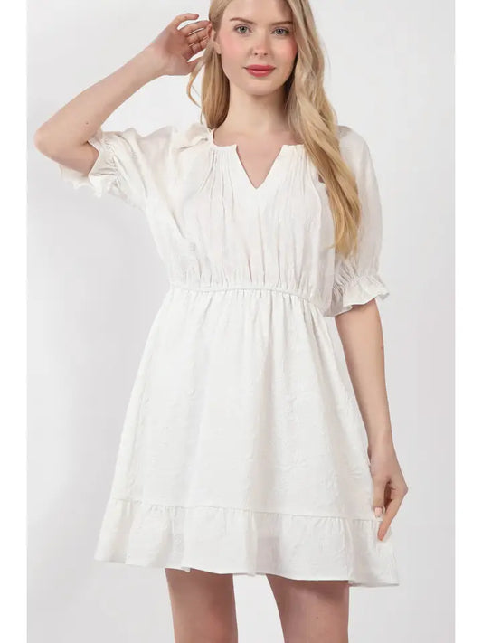 Floral Textured Mini Puff Sleeve Dress image 1