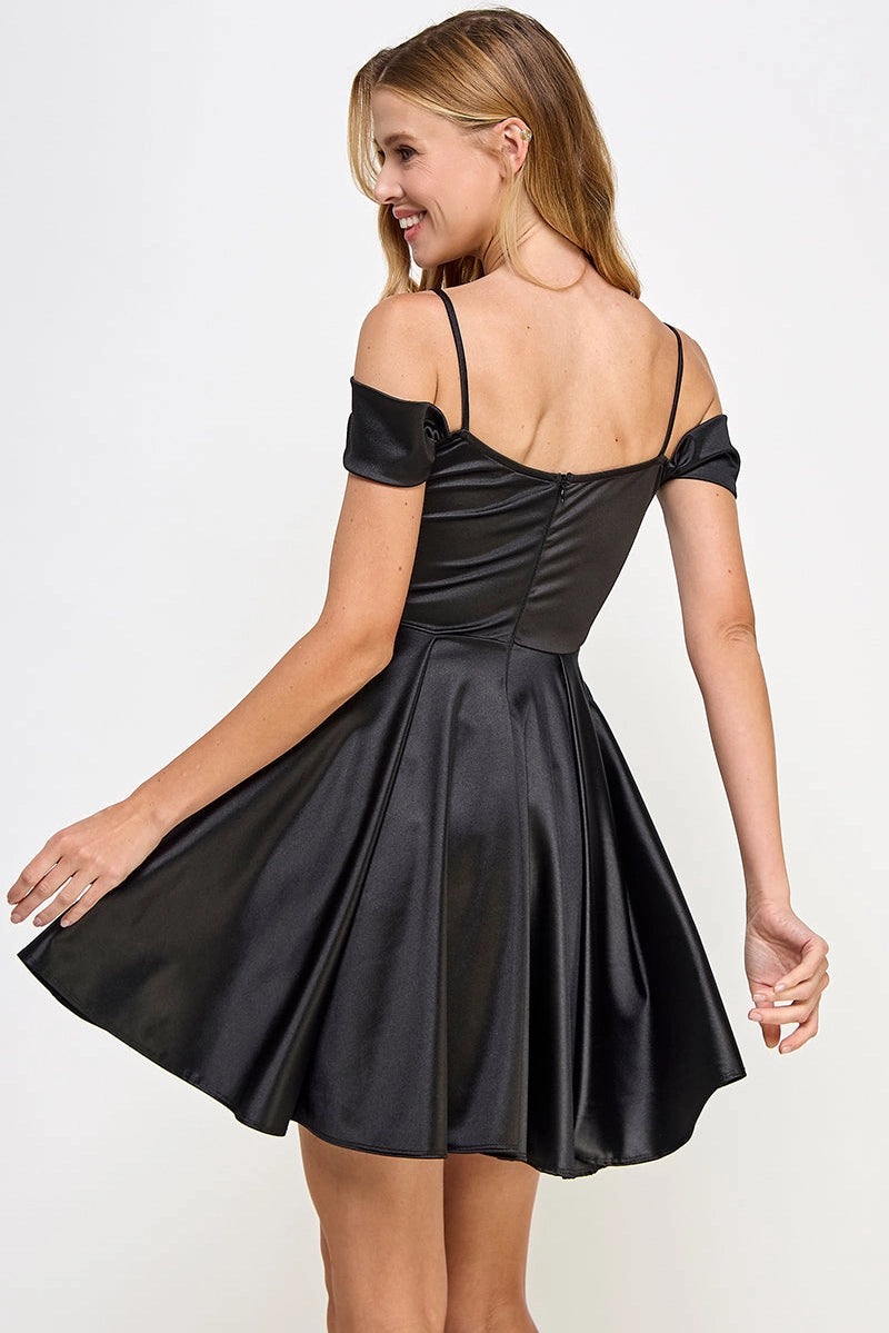 Shoulder Whisper Satin Mini Dress