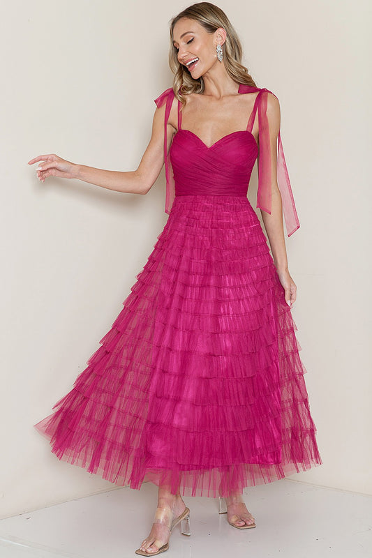 Berry Tiered Tulle Dress image 1