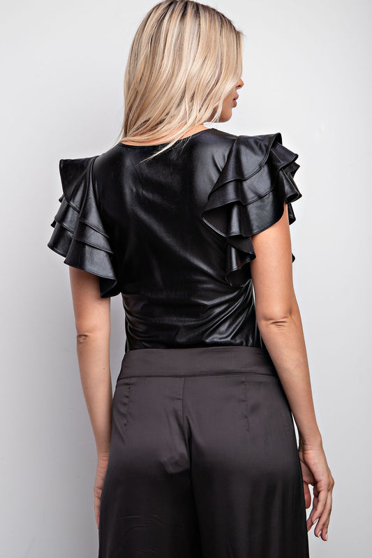 Coco Ruffle Sleeve Pleather Bodysuit image 1