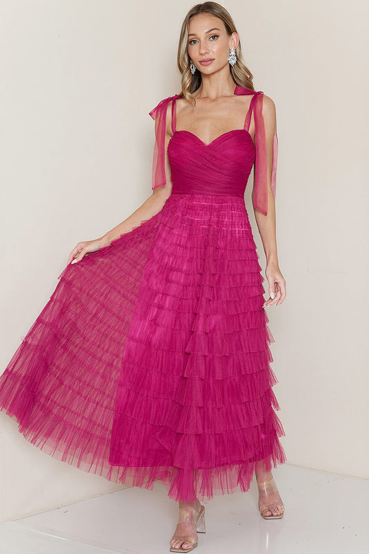 Berry Tiered Tulle Dress image 0