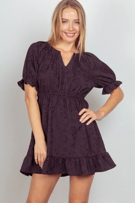 Floral Textured Mini Puff Sleeve Dress image 3