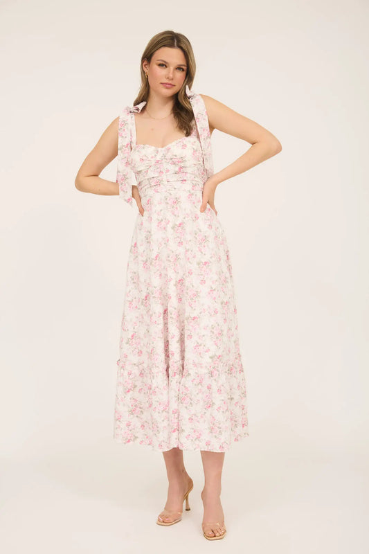 Pink Soft Floral Midi Dress image 0