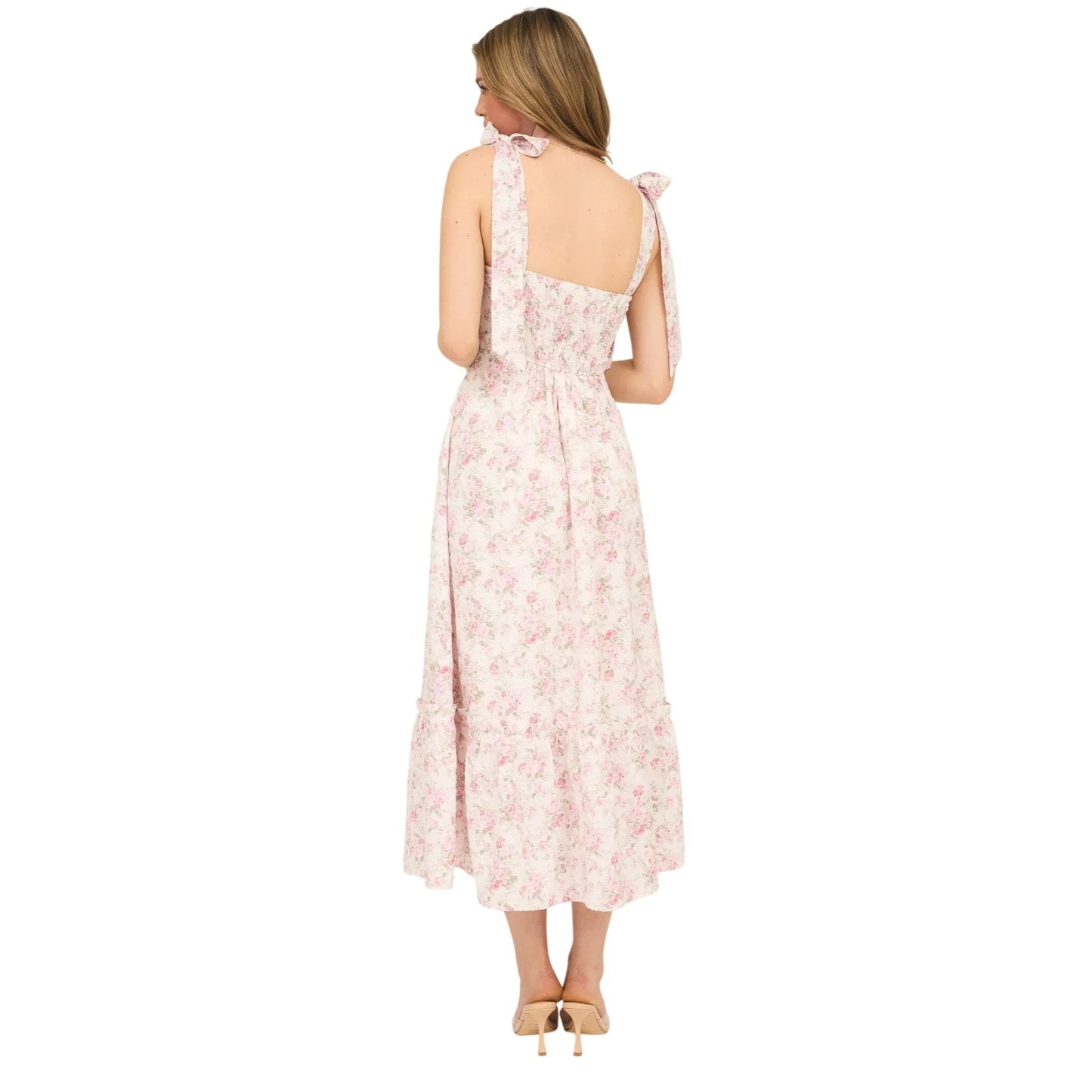 Pink Soft Floral Midi Dress image 2