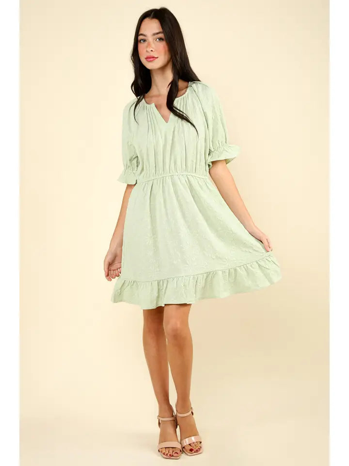 Floral Textured Mini Puff Sleeve Dress image 2