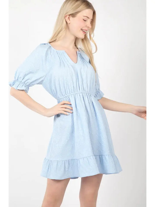 Floral Textured Mini Puff Sleeve Dress image 0